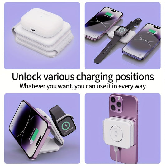 Lightweight 3-in-1 Wireless Charging Station, Foldable,