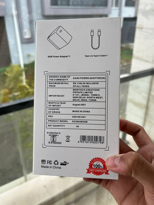 OnePlus Warp Charge 65 Power Adapter SUPERVOOC Type-C to Type-C Cable